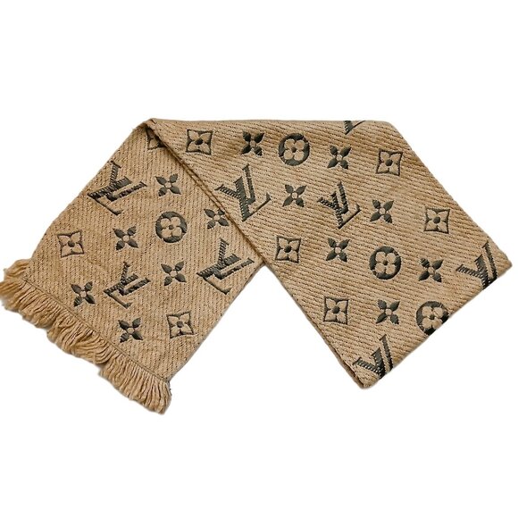 LOUIS VUITTON LV Monogram Beige/Tan & Gray Shine Scarf - Picture 1 of 14